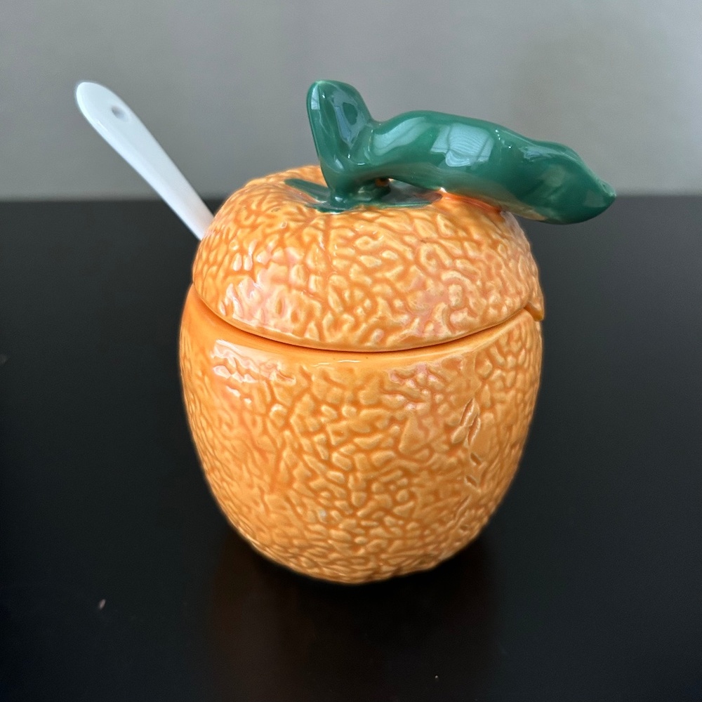 Orange Jam Jar with Spoon. Like New - Picture 1 of 6